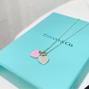 Tiffany & Co. Double Heart Pendant Necklace Pink Silver